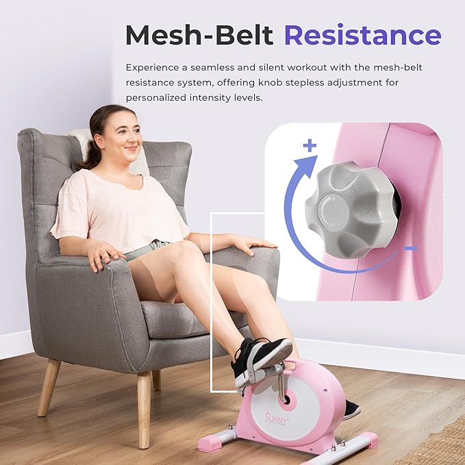 Sunny Health & Fitness Smart Mini Pedal Exerciser, Under Desk Bike/Elliptical for Home Workout & Cycle Cardio Training, Free SunnyFit App Link, Optional in Color, Mat/Workout Bands or Steel Stabilizer