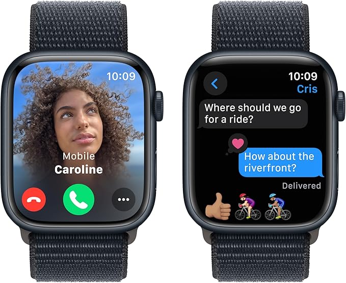 Apple Watch Series 9 [GPS 45mm] Smartwatch with Midnight Aluminum Case with Midnight Sport Loop One Size. Fitness Tracker, ECG Apps, Always-On Retina Display, Carbon Neutral