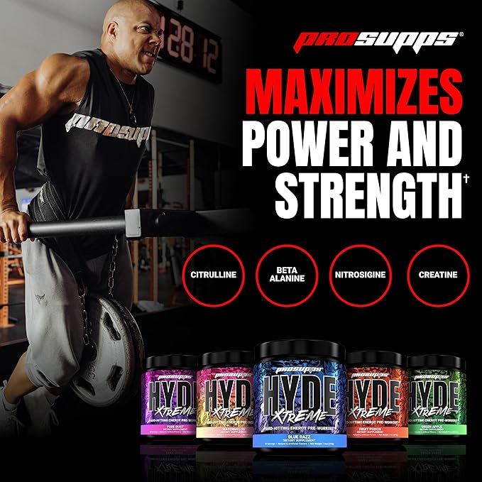 PROSUPPS Mr. Hyde Xtreme Pre Workout Powder with Creatine, Beta Alanine & Caffeine – Extreme Energy, Pumps, Focus & Performance - Fitness & Gym Supplements for Men & Women (Watermelon, 30 Servings)