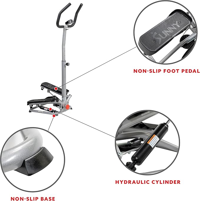 Sunny Health & Fitness Steppers for Exercise at Home Exercising Workout Cardio Climber Thigh Space Squat Twist Stepper Advanced Twisted Resistance Band Step with Optional Free SunnyFit App Connection
