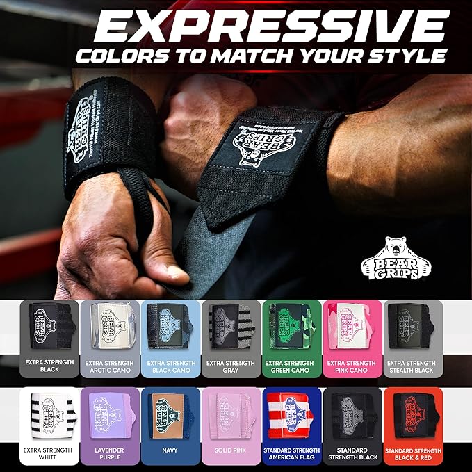 Bear Grips Wrist Wraps for Weightlifting | Weight Lifting Wrist Straps for Weightlifting | Extra Strength Gym Wrist Wraps | Two Wrist Wrap Per Pack | 12” & 18” | Lifting Wrist Wraps for Men & Women