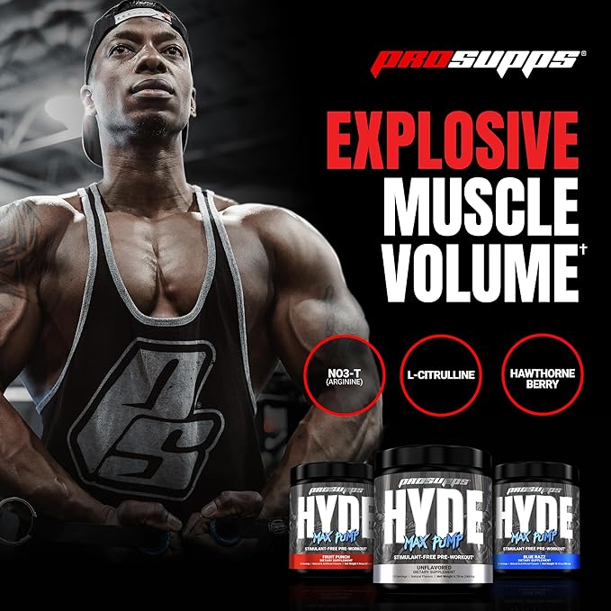 PROSUPPS Mr. Hyde Max Pump Pre Workout Powder - Stim-Free Preworkout Supports Blood Flow, Muscle Volume & Endurance - Caffeine-Free Nitric Oxide Gym & Fitness Supplements (Unflavored, 20 Servings)
