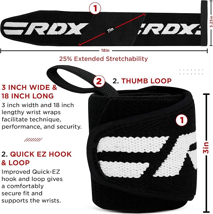 RDX Wrist Wraps for Weightlifting (Pair), IPL USPA Approved, Elasticated 18” Cotton Straps Support with Thumb Loop, Gym Wrap for Weight Lifting Powerlifting Competition Strength Training Bodybuilding