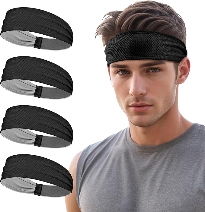Sukeen Sports Headbands for Men, Moisture Wicking Sweat Bands Headbands Non-Slip, Breathable Elastic Sweatband, Running Headband for Yoga, Tennis, Fitness Workout