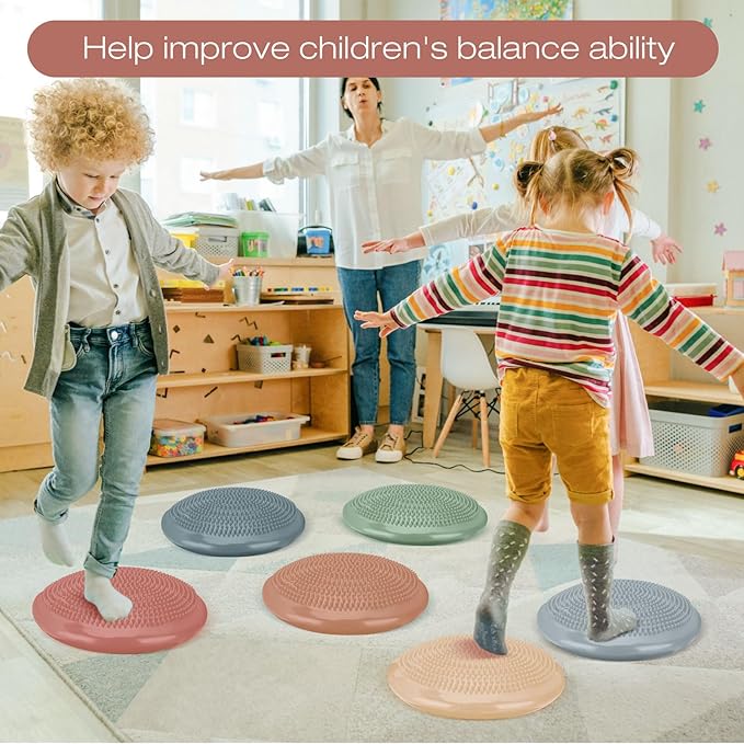 Amylove 6 Pcs Inflated Wobble Cushion Pump Wiggle Seat for Sensory Kids Flexible Seating Exercise Balance Disc Sensory Chair for Office School Home Equipment, Pump Included