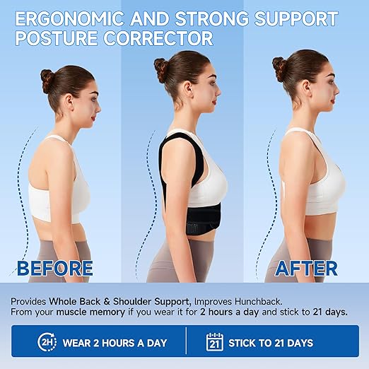 Back Brace Posture Corrector for Men and Women, Adjustable Shoulder Straightener Full Back Support, Upper and Lower Back Brace for Pain Relief, Scoliosis, Hunchback, Hump (Medium)