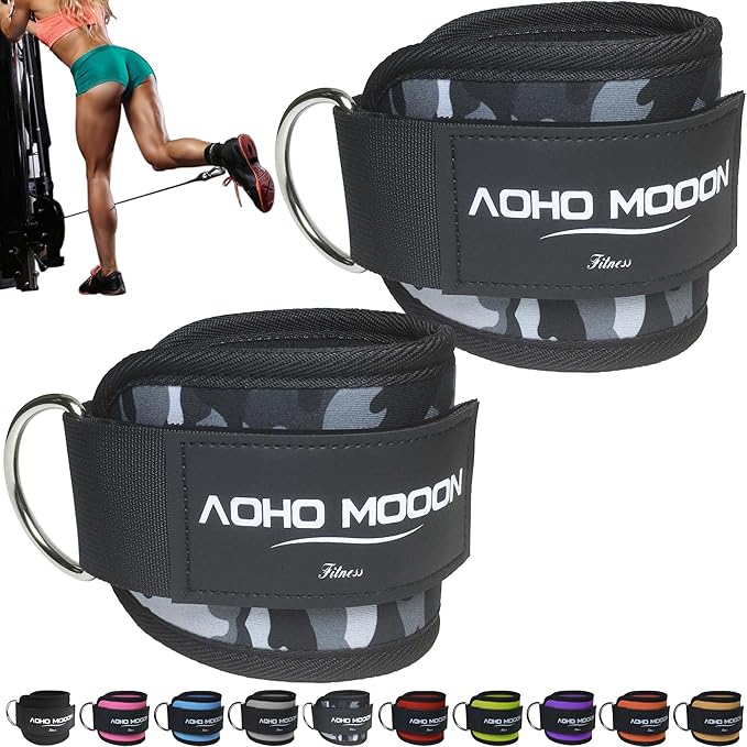 Comfortable Adjustable Padded Ankle Wrist Cuffs Neoprene Padded Straps D-Ring Glute Kickback for Cable Machine, Ideal for Glutes Exercises