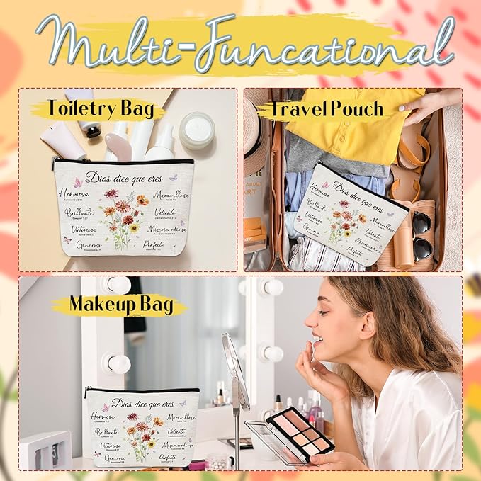 Regalos Cristianos Para Mujer - Spanish Inspirational Bible Verse Makeup Bag, Religious Christian Cosmetic Bag, Faith Based Gifts for Women Girls Pastor Wife Prayer Birthday Christmas Gift