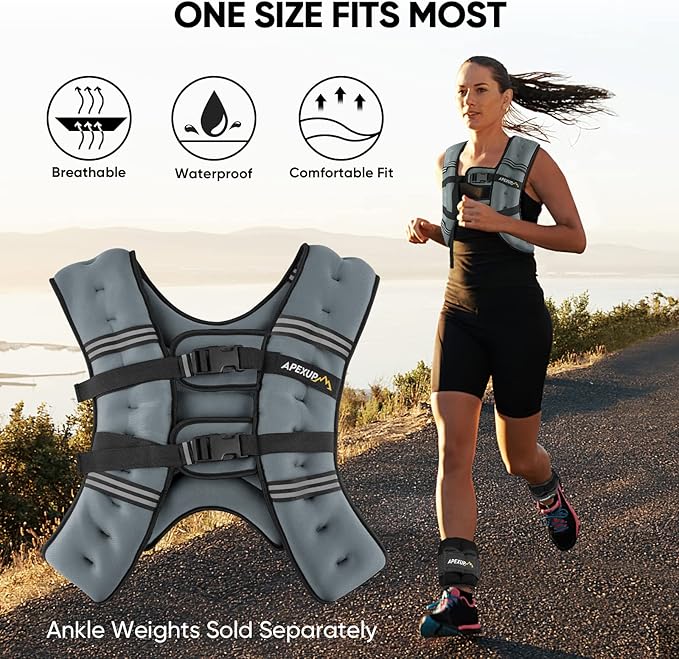 APEXUP Weighted Vest with 5lbs/10lbs/15lbs/20lbs/25lbs/30lbs Weights and Reflective Stripe, Weight Vest Men Women for Workout, Strength Training, Running