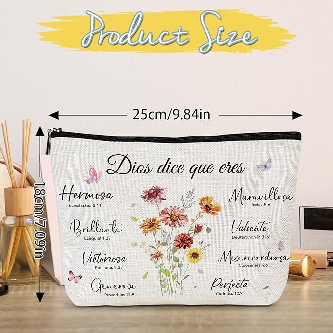Regalos Cristianos Para Mujer - Spanish Inspirational Bible Verse Makeup Bag, Religious Christian Cosmetic Bag, Faith Based Gifts for Women Girls Pastor Wife Prayer Birthday Christmas Gift