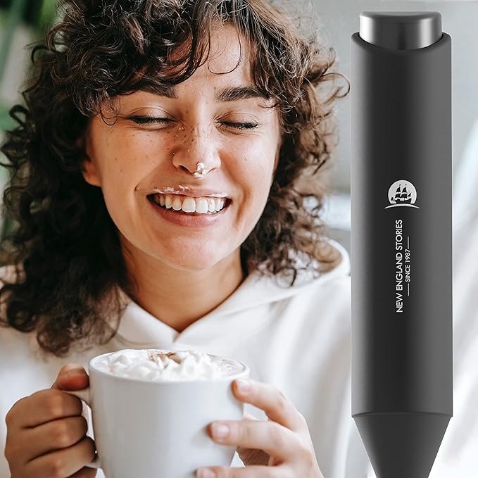 Powerful Milk Frother Wand - Mini Handheld Milk Frother with Stainless Steel Whisk - Battery-Powered Drink Mixer for Coffee, Lattes, Cappuccinos, Matcha - Coffee Enthusiasts Gift - Black