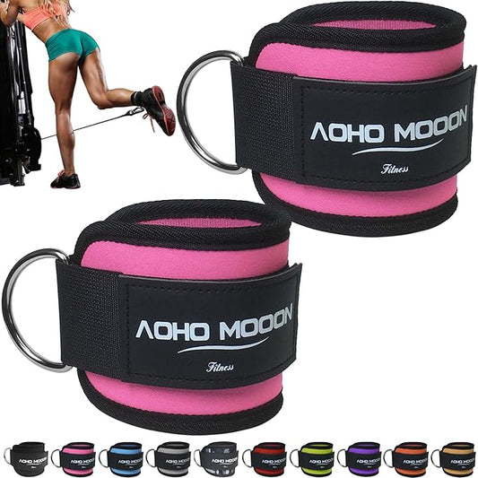 Comfortable Adjustable Padded Ankle Wrist Cuffs Neoprene Padded Straps D-Ring Glute Kickback for Cable Machine, Ideal for Glutes Exercises
