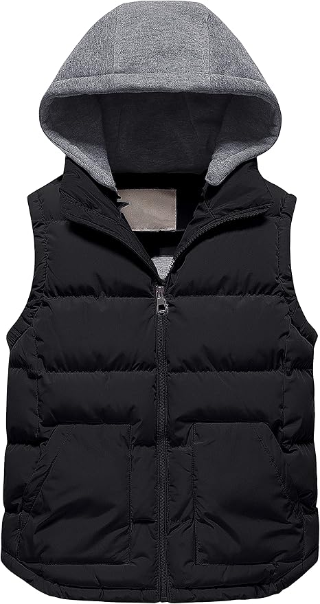 Pursky Girl's and Boy's Warm Puffer Vest Coat Water Resistant Sleeveless Jacket With Detachable Hood for 6-14Y