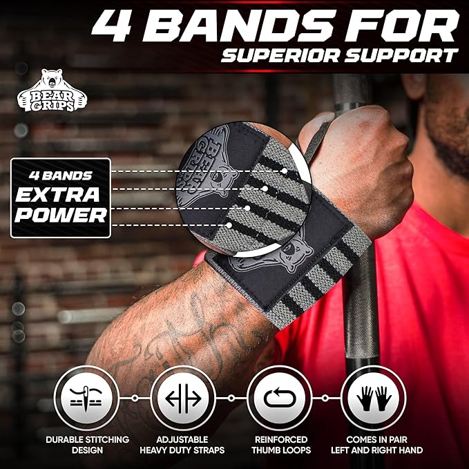 Bear Grips Wrist Wraps for Weightlifting | Weight Lifting Wrist Straps for Weightlifting | Extra Strength Gym Wrist Wraps | Two Wrist Wrap Per Pack | 12” & 18” | Lifting Wrist Wraps for Men & Women