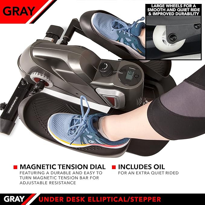 JFIT Mini Elliptical – Under Desk & Standing Workout, Compact, Quiet, Adjustable Resistance, LCD Monitor for Progress Tracking