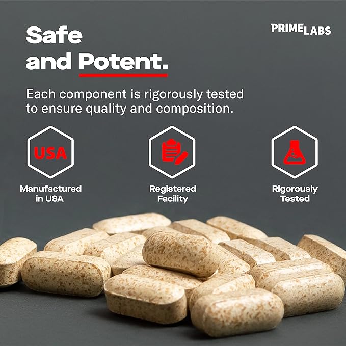 Prime Labs Men's Testosterone Booster (2-Pack) - Stamina, Endurance, & Strength - 120 Caplets