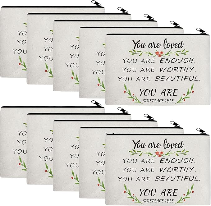 Pinkunn 10 Pcs Inspirational Cosmetic Bag for Girls CNA Week Gifts Bulk You Are Loved You Are Enough Case Cosmetic Bag Positive Toiletry Bag Gift for Women Sister(You Are Loved)