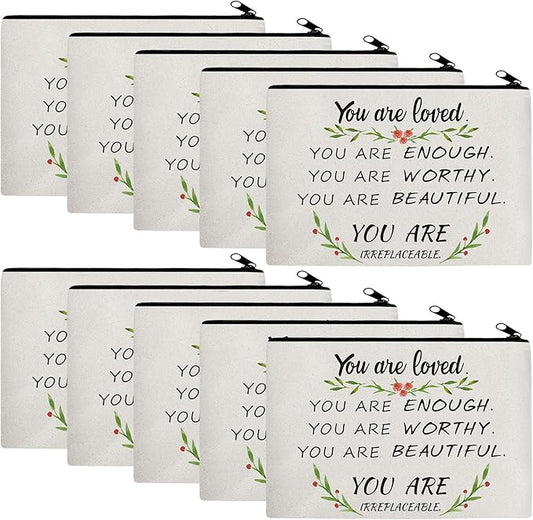 Pinkunn 10 Pcs Inspirational Cosmetic Bag for Girls CNA Week Gifts Bulk You Are Loved You Are Enough Case Cosmetic Bag Positive Toiletry Bag Gift for Women Sister(You Are Loved)