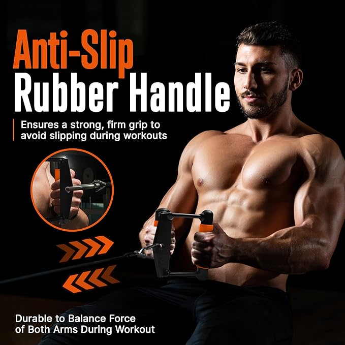 SQUATZDouble D Row Handle Cable Attachment - Non-Slip Handles for Weight Workout with 360 Degree Rotational Knuckle