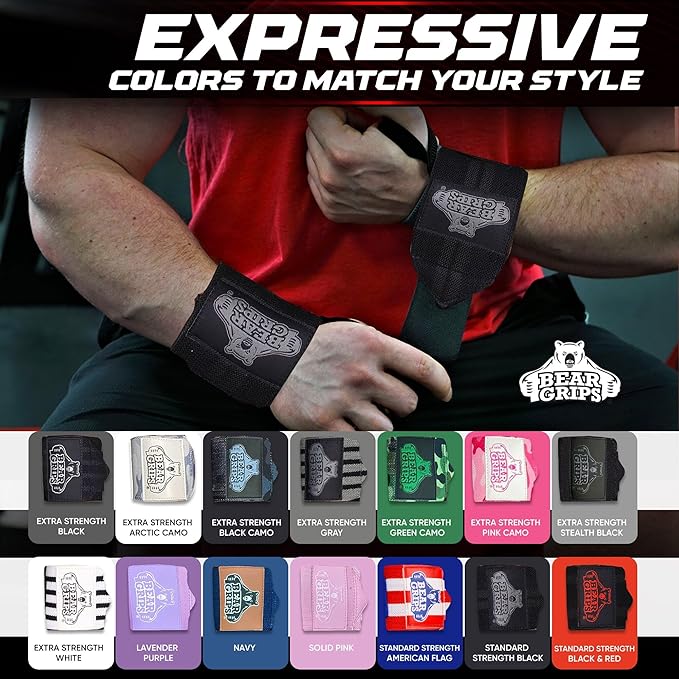 Bear Grips Wrist Wraps for Weightlifting | Weight Lifting Wrist Straps for Weightlifting | Extra Strength Gym Wrist Wraps | Two Wrist Wrap Per Pack | 12” & 18” | Lifting Wrist Wraps for Men & Women