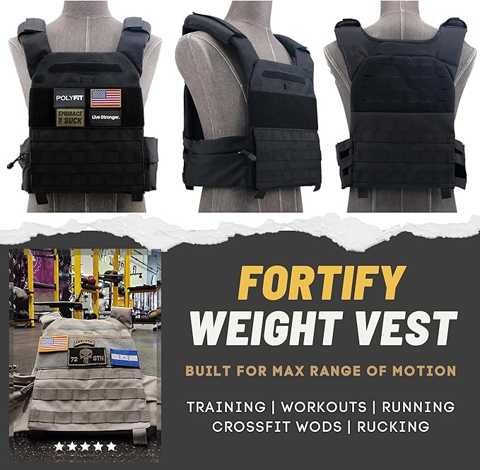 POLYFIT (Fortify) Weighted Vest for Strength and Endurance Training, Rucking, Fitness Workouts, Running, WODs