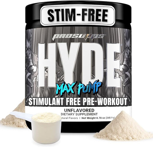 PROSUPPS Mr. Hyde Max Pump Pre Workout Powder - Stim-Free Preworkout Supports Blood Flow, Muscle Volume & Endurance - Caffeine-Free Nitric Oxide Gym & Fitness Supplements (Unflavored, 20 Servings)