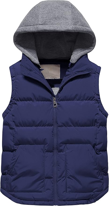 Pursky Girl's and Boy's Warm Puffer Vest Coat Water Resistant Sleeveless Jacket With Detachable Hood for 6-14Y