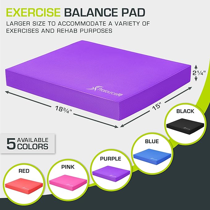 ProsourceFit Exercise Balance Pad – Large Cushioned Non-Slip Foam Mat & Knee Pad for Fitness, Stability Training, Physical Therapy, Yoga 15"x19"