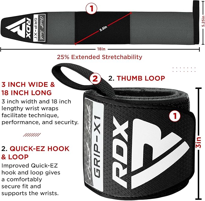 RDX Wrist Wraps for Weightlifting (Pair), IPL USPA Approved, Elasticated 18” Cotton Straps Support with Thumb Loop, Gym Wrap for Weight Lifting Powerlifting Competition Strength Training Bodybuilding