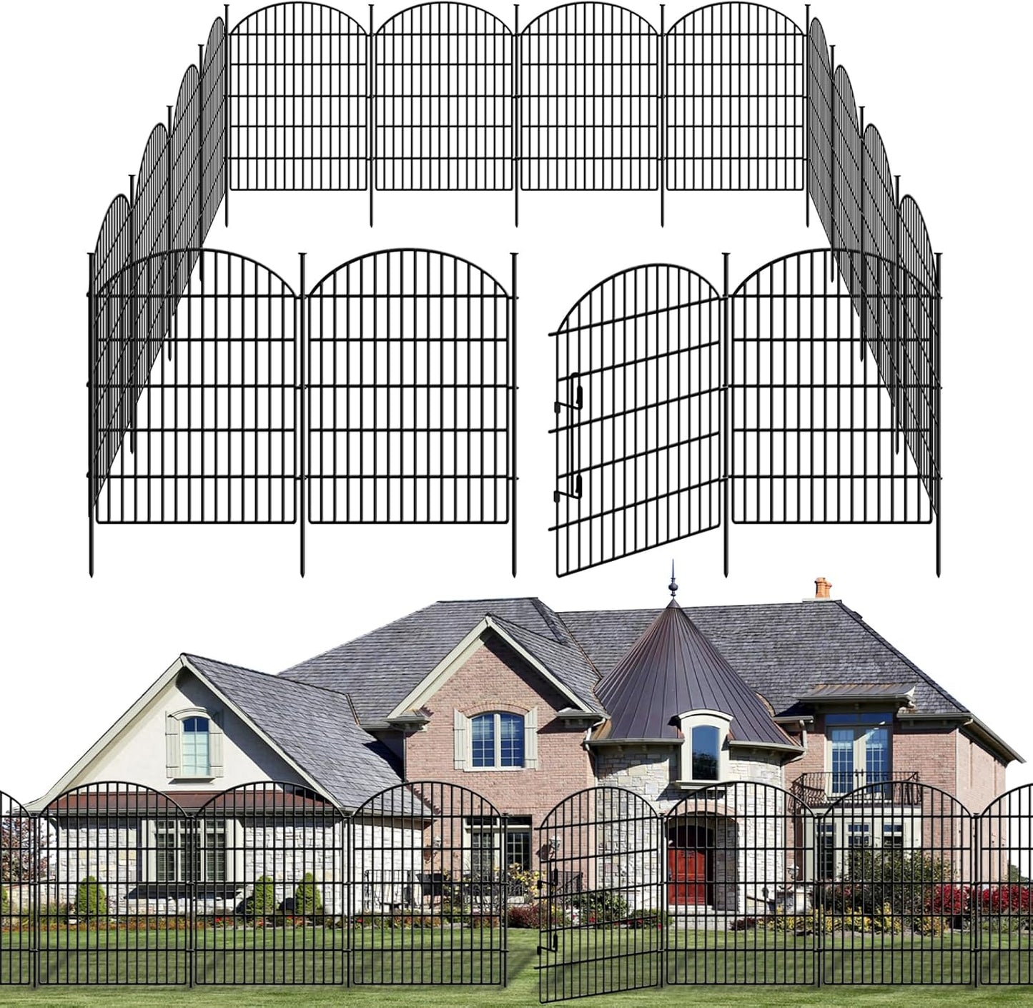 10 Panels Decorative Garden Fence with Lock, 40in (H) X 21.92ft (L) No Dig Dog Fences Outdoor for Yard, Rustproof Tall Animal Barrier Fencing, Metal Panels Suitable for Yards Border, Patio Use