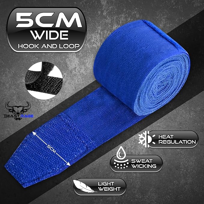 BEAST RAGE Boxing Hand Wraps 4.5 Meter Martial Arts Bandages Inner Gloves Wrist Support Straps Punching Under Hand Knuckles Heavy Elasticated Training Bag Mitts Muay Thai
