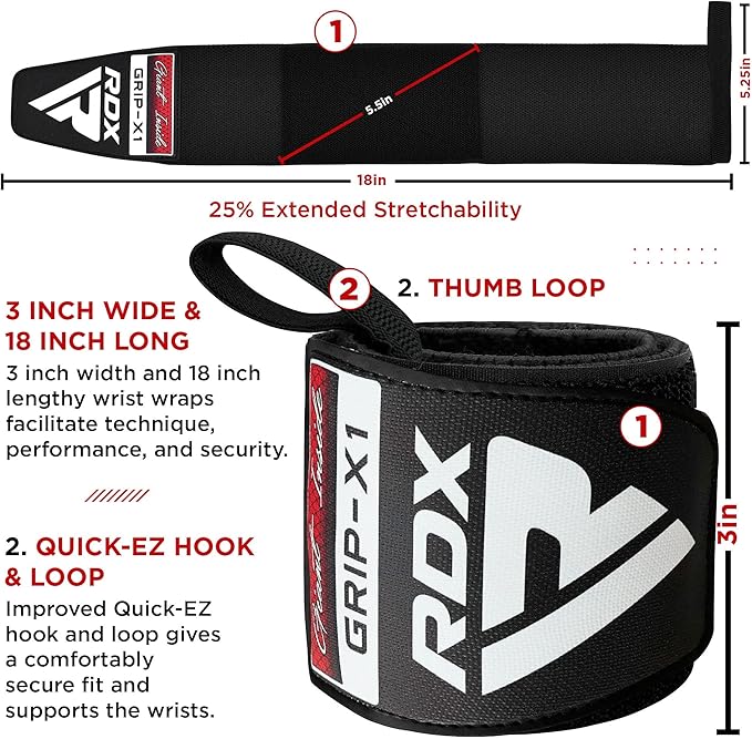 RDX Wrist Wraps for Weightlifting (Pair), IPL USPA Approved, Elasticated 18” Cotton Straps Support with Thumb Loop, Gym Wrap for Weight Lifting Powerlifting Competition Strength Training Bodybuilding