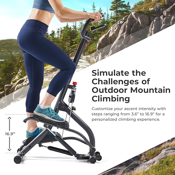 Sunny Health & Fitness Stair Stepper w/Handlebar, Extended Step Range Machine for Climbing Exercise, Compact, Height-Adjustable, Low-Impact & SunnyFit® App Enhanced Connectivity – SF-S021001