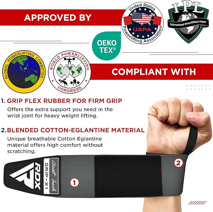 RDX Wrist Wraps for Weightlifting (Pair), IPL USPA Approved, Elasticated 18” Cotton Straps Support with Thumb Loop, Gym Wrap for Weight Lifting Powerlifting Competition Strength Training Bodybuilding