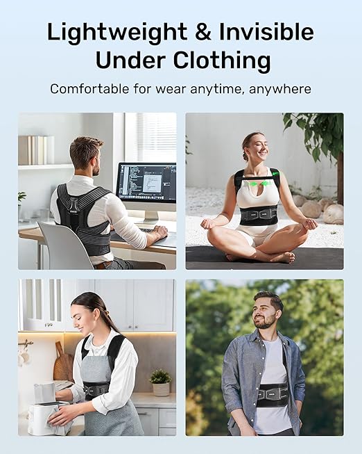 Posture Corrector for Women and Men, Upgraded Back Brace with Enhanced Support, Shoulder Straightener with Cushioned Shoulder Pads & Underarm Strap, Gray Size M (Upper Waist: 35.4"-41.3")