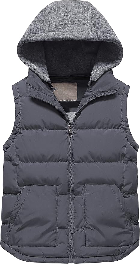 Pursky Girl's and Boy's Warm Puffer Vest Coat Water Resistant Sleeveless Jacket With Detachable Hood for 6-14Y