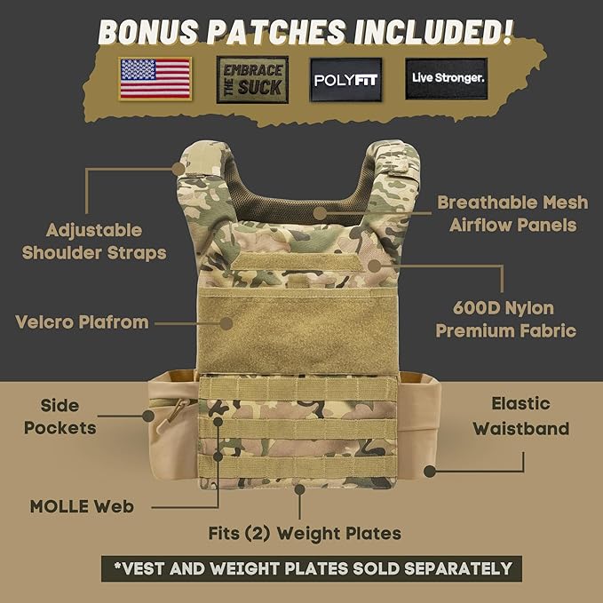 POLYFIT (Fortify) Weighted Vest for Strength and Endurance Training, Rucking, Fitness Workouts, Running, WODs