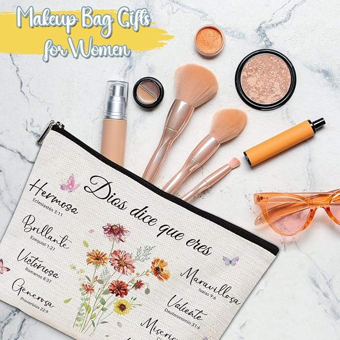 Regalos Cristianos Para Mujer - Spanish Inspirational Bible Verse Makeup Bag, Religious Christian Cosmetic Bag, Faith Based Gifts for Women Girls Pastor Wife Prayer Birthday Christmas Gift