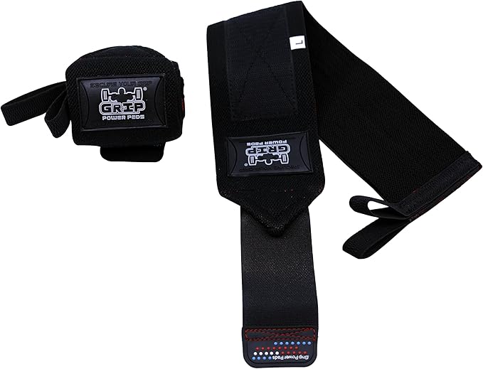 Grip Power Pads Wrist Wraps 2 Wraps for Weight Lifting Wrist Support Cotton Wraps Gym Bandage Straps for Men & Women Premium Quality & PRO Rubber