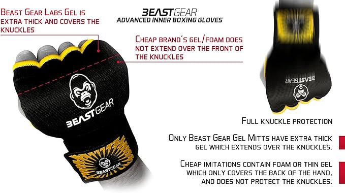 Beast Gear Hand Wraps for Boxing Gloves - Men & Women Inner Gel Quick Wraps for Combat Sports, MMA, and Martial Arts