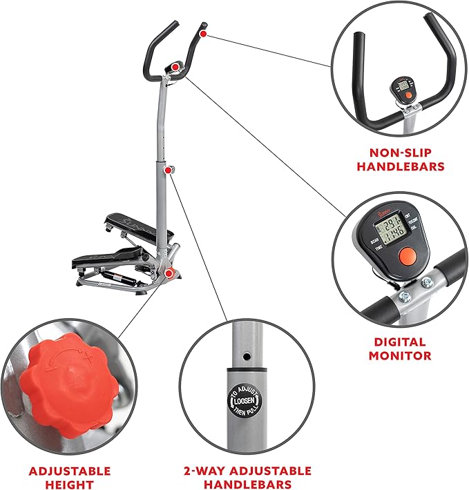 Sunny Health & Fitness Steppers for Exercise at Home Exercising Workout Cardio Climber Thigh Space Squat Twist Stepper Advanced Twisted Resistance Band Step with Optional Free SunnyFit App Connection