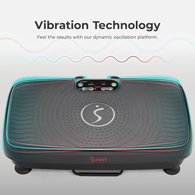 Sunny Health & Fitness Vibration Plate Exercise Machine, Full Body Vibrate Platform for Lymphatic Drainage with Multiple Speeds and Modes, Vibrating Plate Machine for Tension Relief & Weight Loss