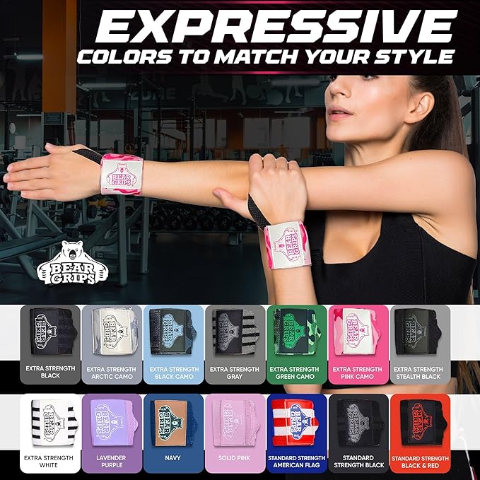 Bear Grips Wrist Wraps for Weightlifting | Weight Lifting Wrist Straps for Weightlifting | Extra Strength Gym Wrist Wraps | Two Wrist Wrap Per Pack | 12” & 18” | Lifting Wrist Wraps for Men & Women