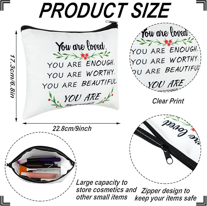 Pinkunn 10 Pcs Inspirational Cosmetic Bag for Girls CNA Week Gifts Bulk You Are Loved You Are Enough Case Cosmetic Bag Positive Toiletry Bag Gift for Women Sister(You Are Loved)
