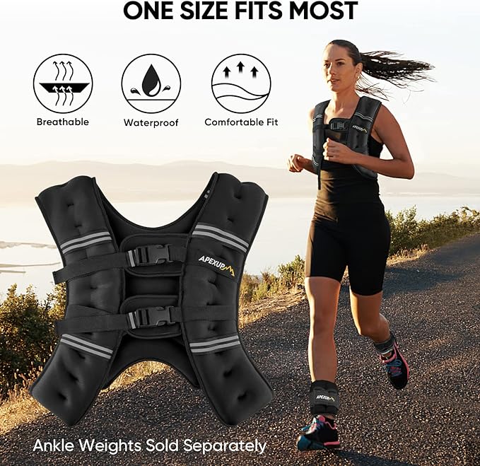 APEXUP Weighted Vest with 5lbs/10lbs/15lbs/20lbs/25lbs/30lbs Weights and Reflective Stripe, Weight Vest Men Women for Workout, Strength Training, Running