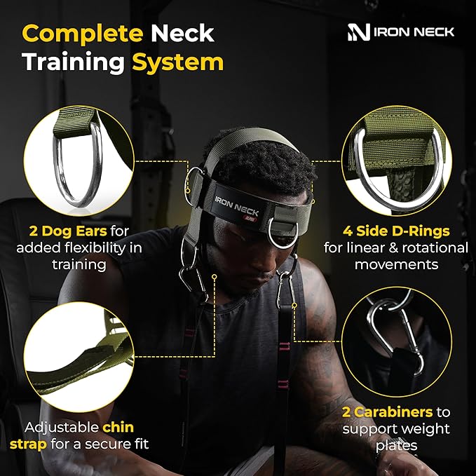 Iron Neck, Versatile Neck Exerciser, Strengthener and Trainer with Adjustable Head and Chin Strap, Portable Head Harness for Weight Lifting, Home and Gym Use
