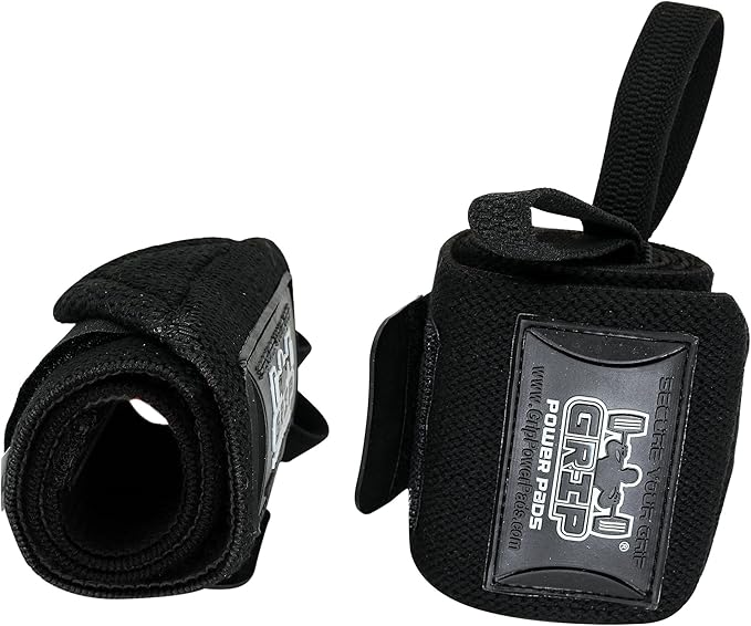 Grip Power Pads Wrist Wraps 2 Wraps for Weight Lifting Wrist Support Cotton Wraps Gym Bandage Straps for Men & Women Premium Quality & PRO Rubber