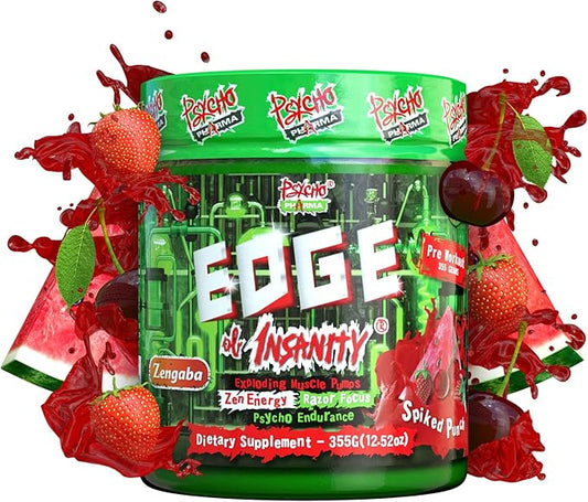 Psycho Pharma Strongest High Stim Preworkout Powder - Edge of Insanity - Most Intense Pre Workout Supplement for Pumps, Strength, Energy and Feel Good Focus. Rivals Famous PWOs of The Past