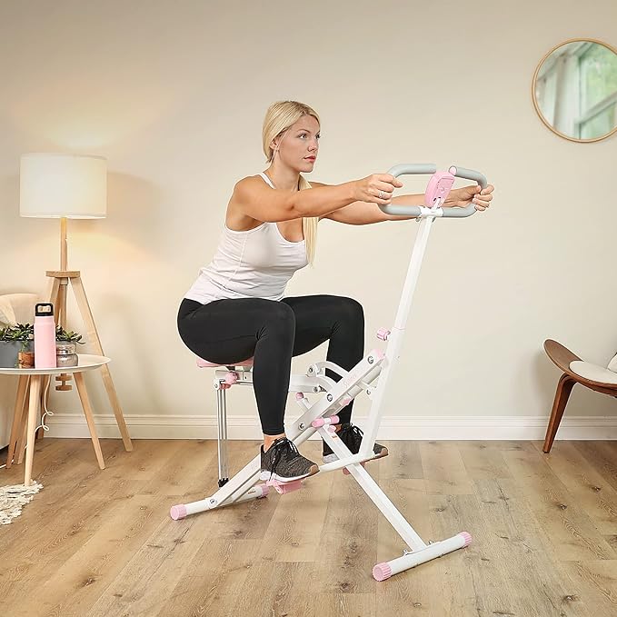 Sunny Health & Fitness Row-N-Ride Squat Assist Trainer, Foldable & Easy Setup Exercise Equipment w/Adjustable Resistance, Home Gym Training Machine for Arm, Glute & Leg Workout, Optional in Colors