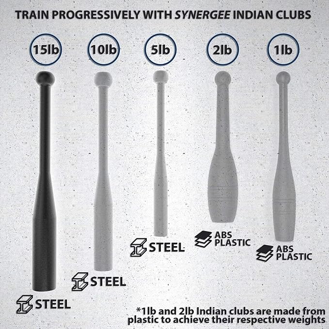 Synergee Indian Clubs 1lb 2lb, 5lb, 5lb, 10lb 10lb & 15lb. Power